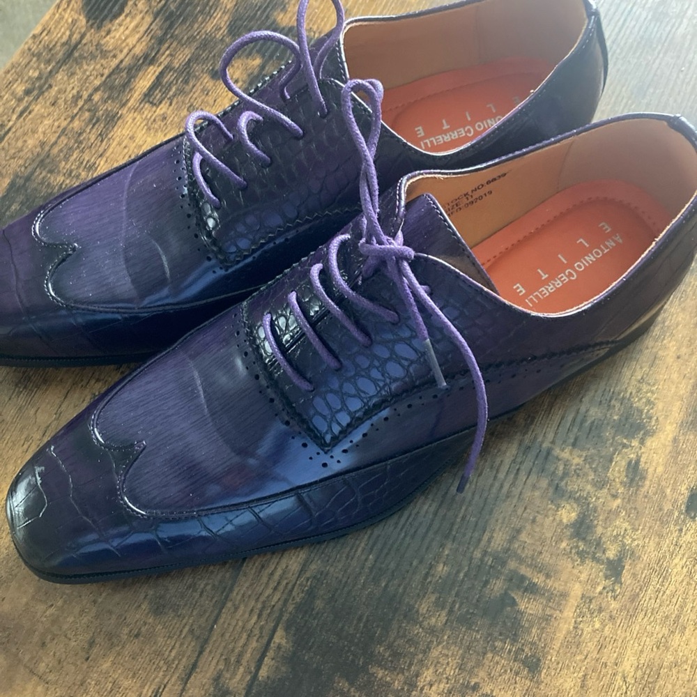 Antonio Cerrelli Elite Dress Shoes 11 Dark Purple Gator Print Lace Up EUC